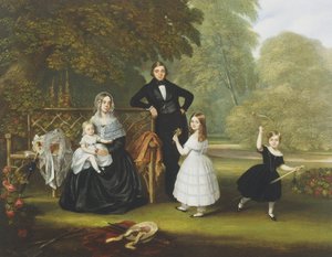 Een Victoriaanse familie in een tuin